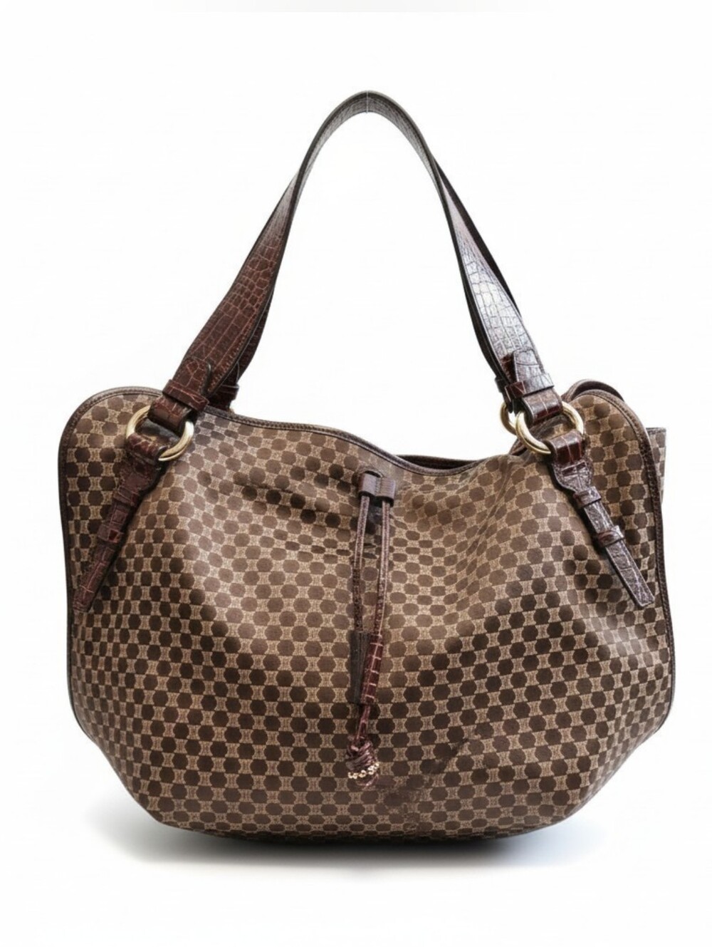 Vintage CELINE Brown Macadam Monogram Hobo Shoulder Bag w/ Entrupy COA